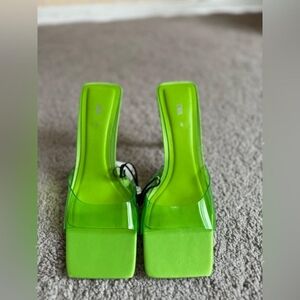 Zara Green Vinyl Square-toe Heeled Sandals